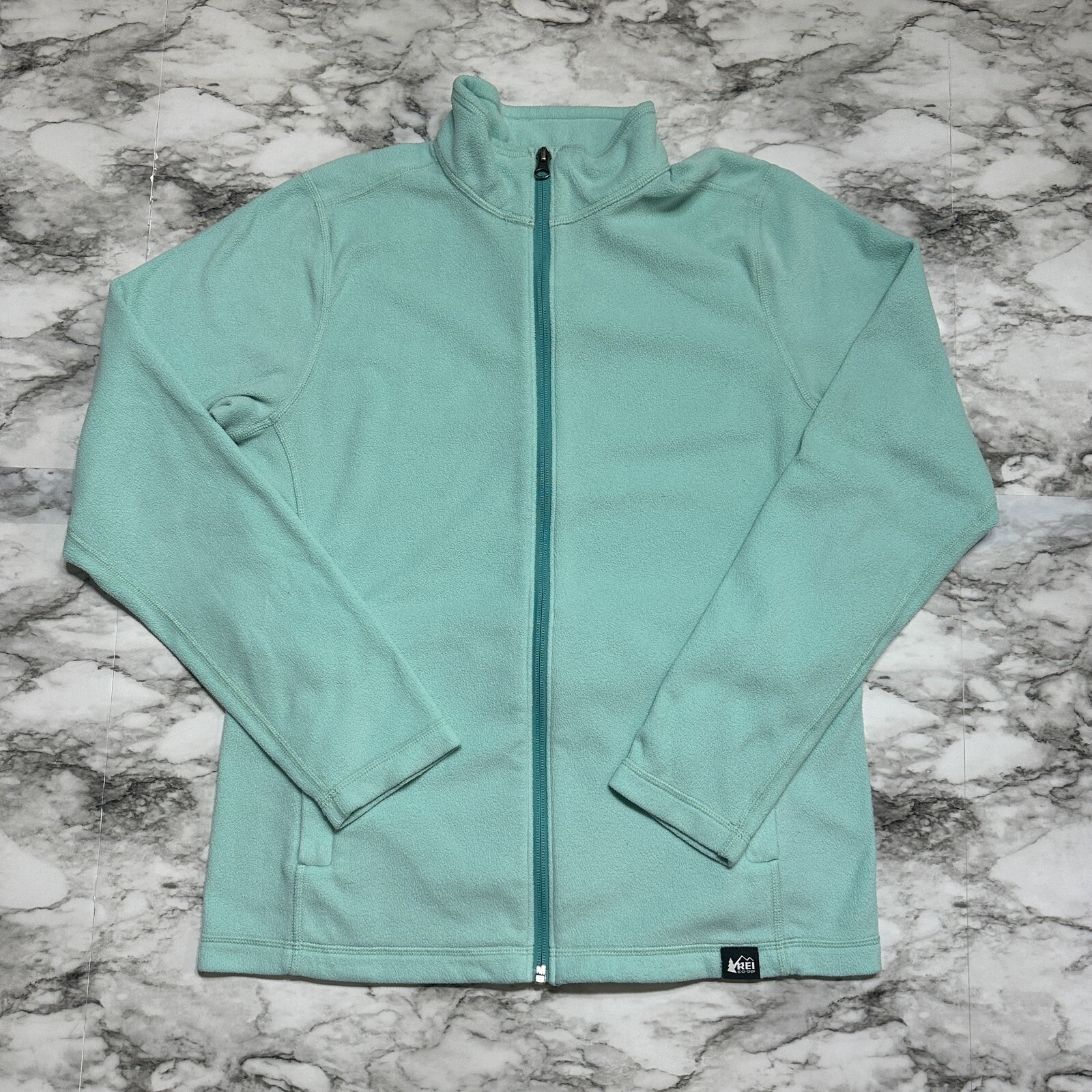 Rei Jacket Women's Youth Size Xl (18) Green Turquoise Fleece Full Zip Pockets